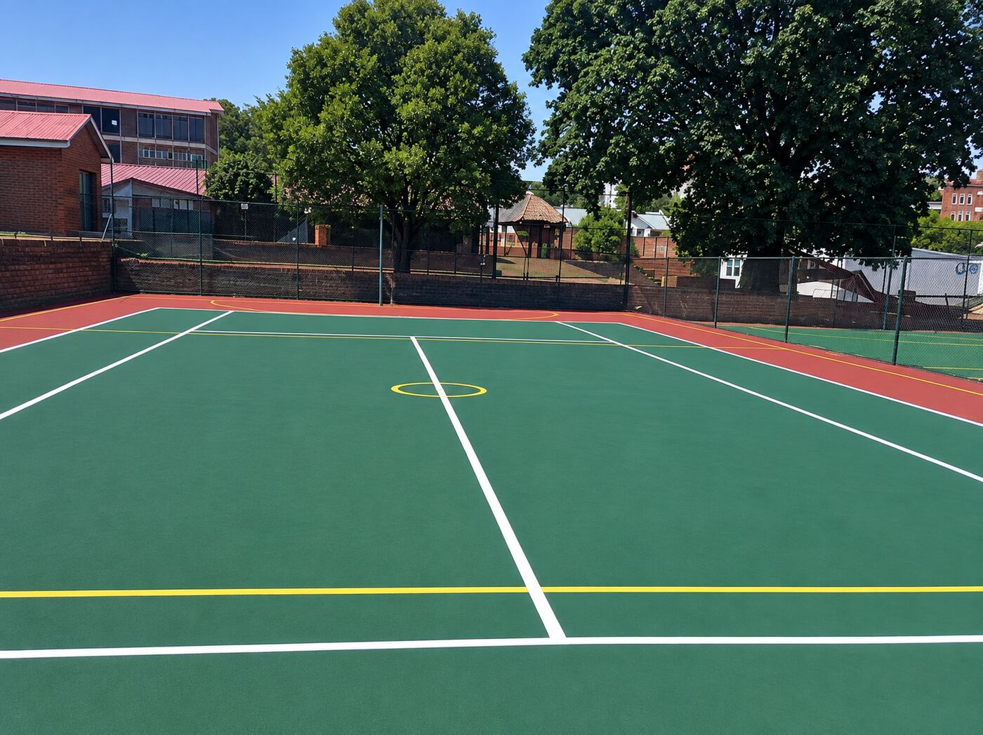 Freshly painted blue basketball court