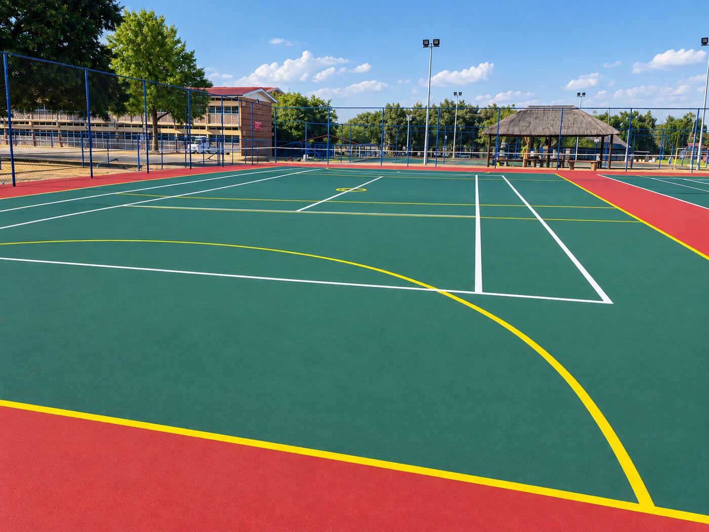 New tennis court construction in a residential estate